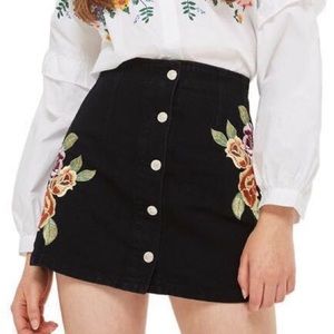 Top shop Moto flower button down denim skirt
